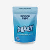 A blue pouch of Scoop Dog Jelly dog treats with spirulina, bacon, and broccoli.