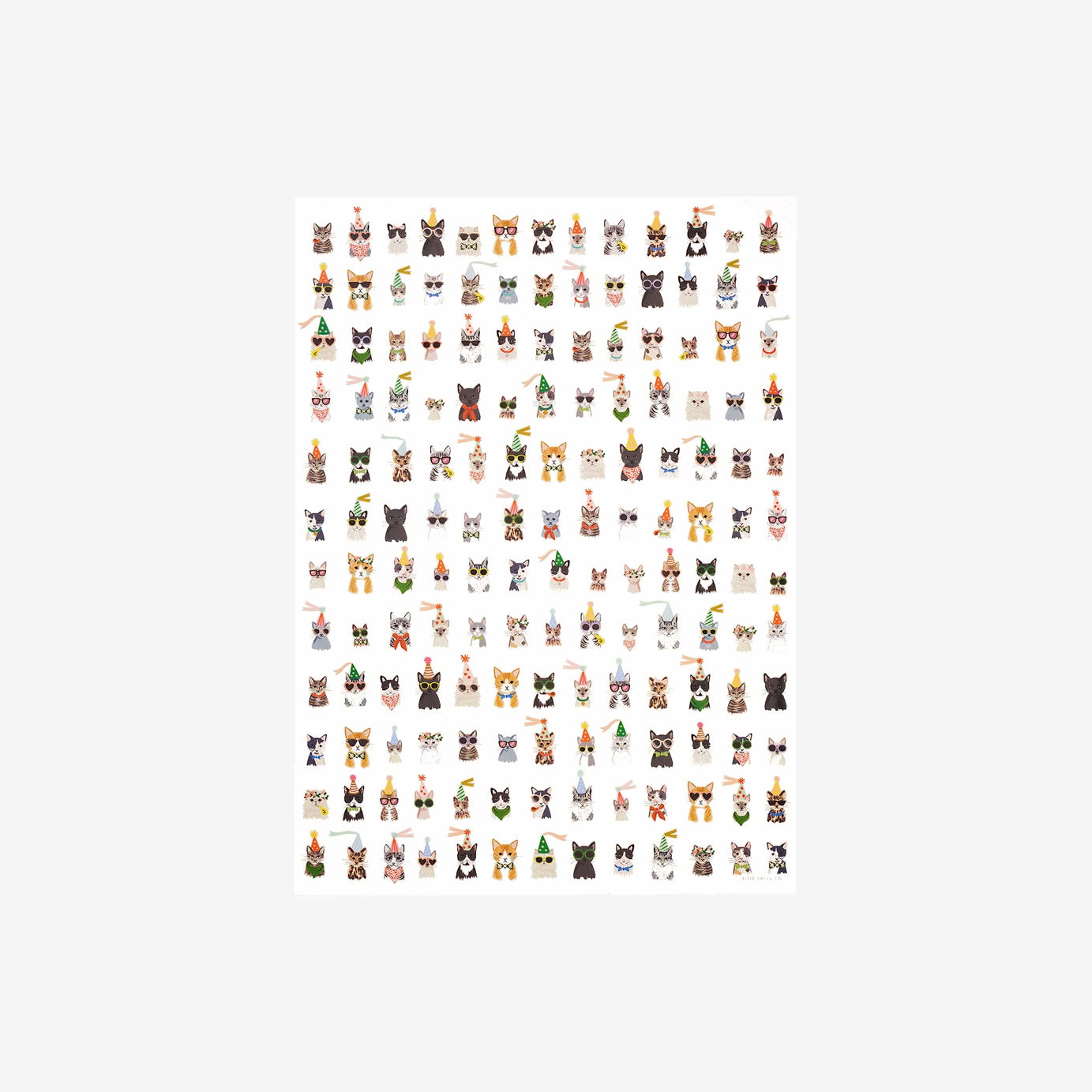A colourful grid of cartoon cats and dogs wearing various accessories, including glasses and hats, a total of 120 whimsical pet illustrations.