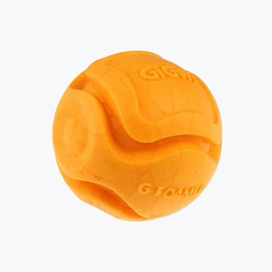 A orange Foam and rubber dog ball.