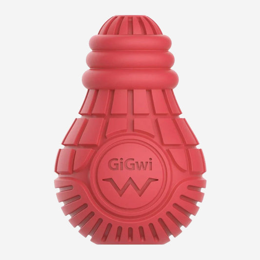 A front on view of a red gigwi treat dispensing bulb