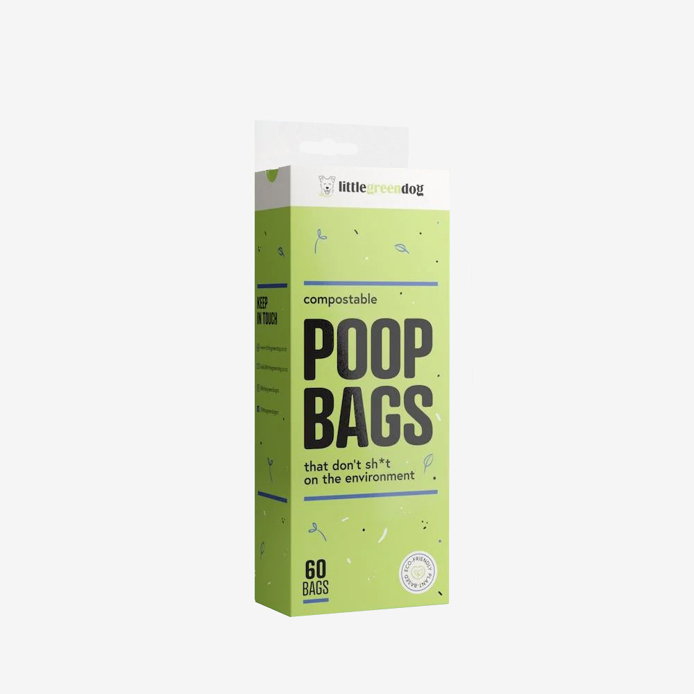 A three quarter of a lime green box poop bag packaging. With the little green dog logo on.