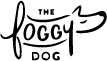 Logo of The Foggy Dog with a black outline on a white background